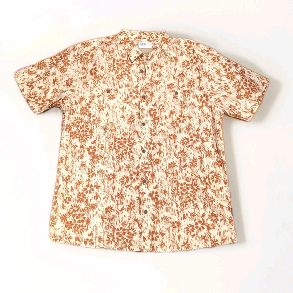 Patagonia NWT Organic Hemp Cotton Floral Camp Button Up Shirt XL Back‎ Step